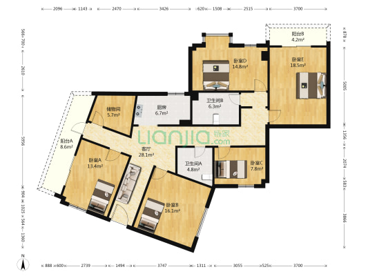 龙南大厦 5室1厅2卫 178平方
