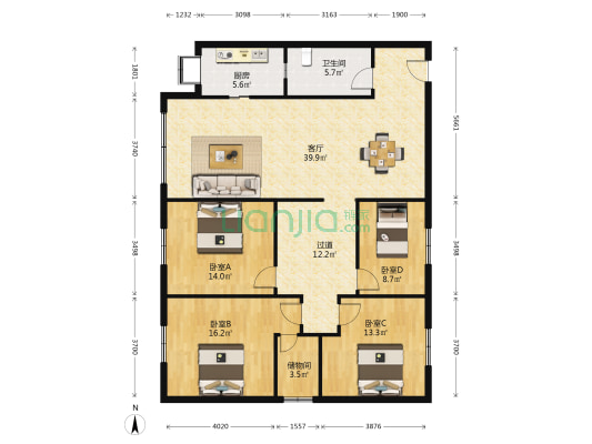 电网宿舍 4室1厅1卫 144平方