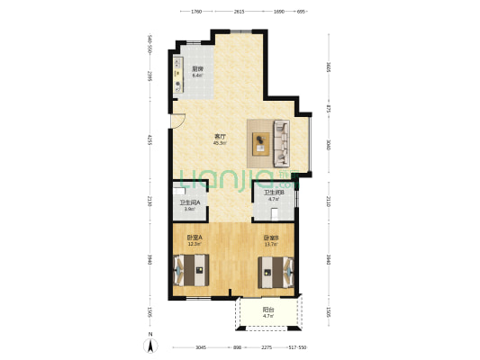 瑞泽嘉园 2室1厅2卫 123平方