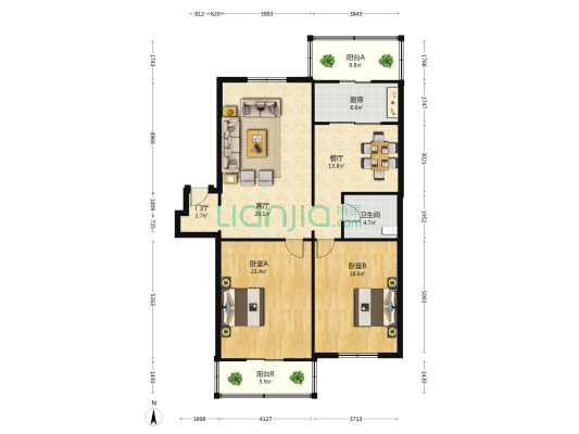 四好大院 2室2厅1卫 116平方