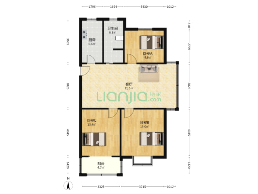 银龙嘉园 3室1厅1卫 104平方