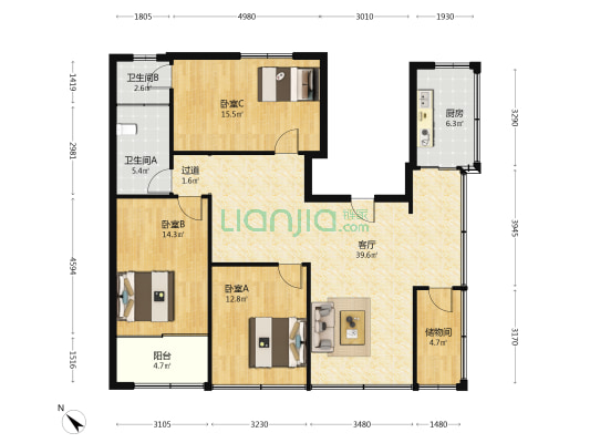 汉阳大街61号 3室1厅2卫 140平方