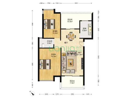 中珠花园 2室1厅1卫 91平方