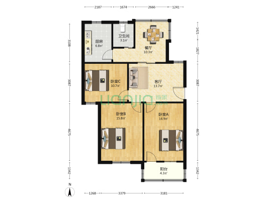 毓龙东组团 3室2厅1卫 99平方