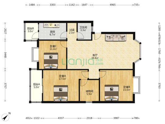 星光家园 3室1厅1卫 123平方