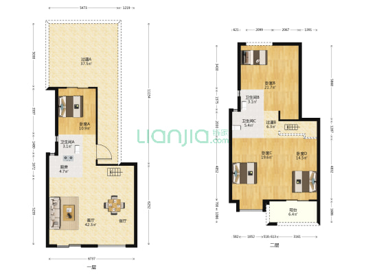 建发央著 4室1厅3卫 130平方