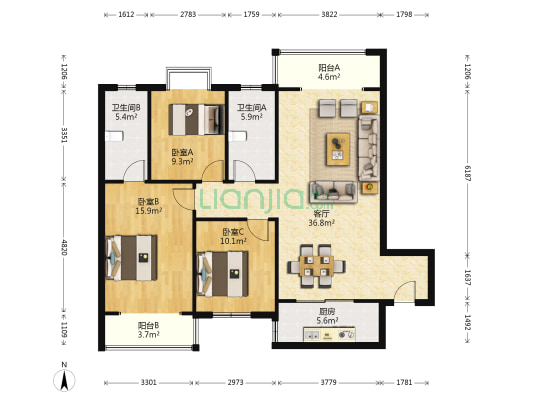 旭景崇盛园 3室1厅2卫 119平方