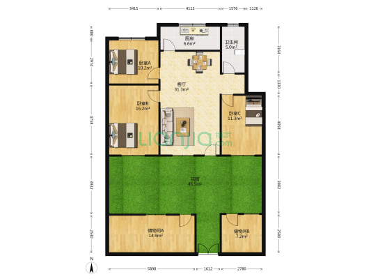 木材公司家属院(乐山路) 3室1厅1卫 101平方