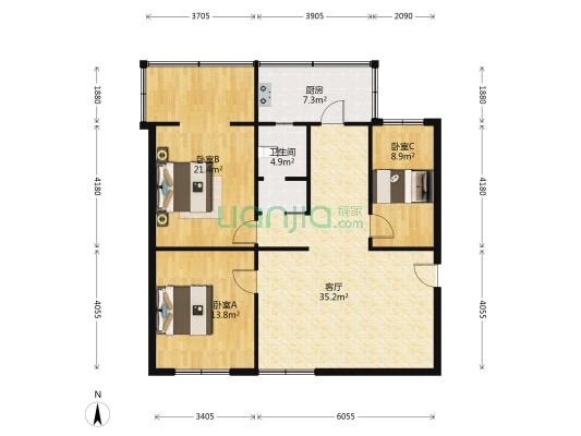 园林设计院宿舍 3室1厅1卫 102平方