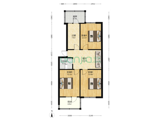 工程大学20号院 3室1厅1卫 75平方