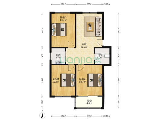 工农路 3室1厅1卫 88平方
