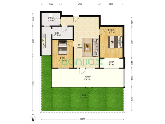 祥福園 2室1厅1卫 147平方