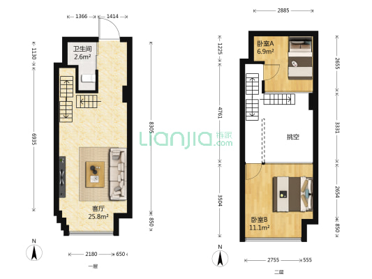 聚仁国际 2室1厅1卫 41平方