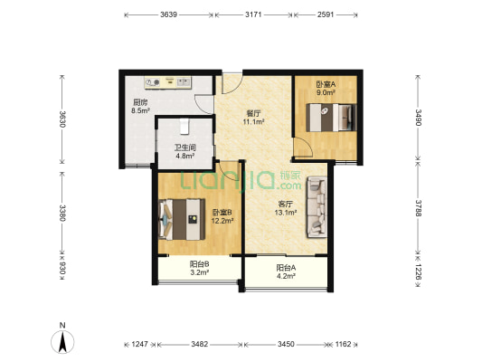 都市雅筑 2室2厅1卫 77平方