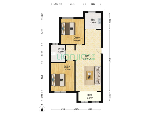海达如意金岸一期 2室1厅1卫 96平方