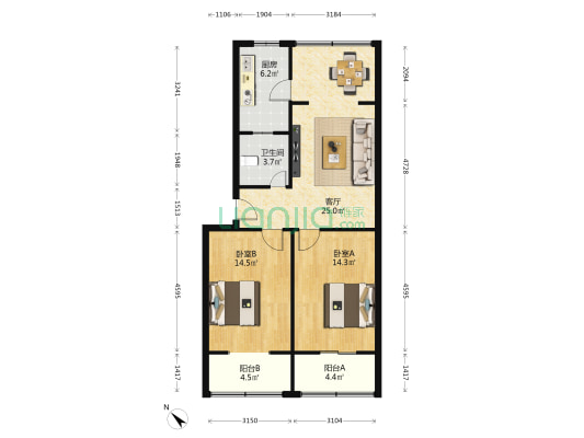 和美家园 2室1厅1卫 80平方