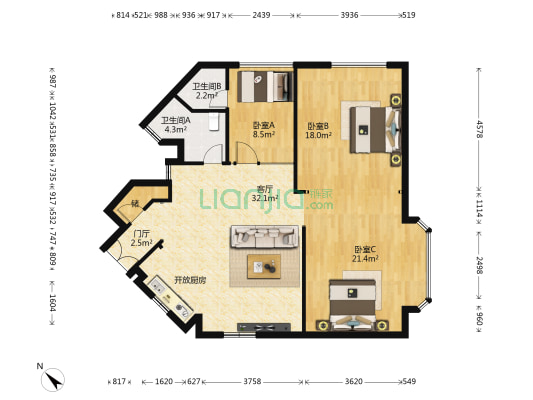 光大会展中心 3室1厅2卫 129平方