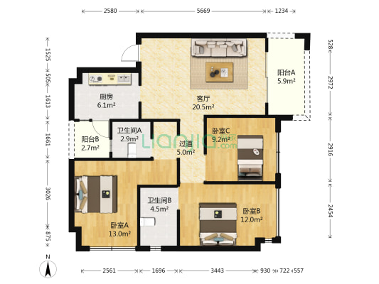 金悦锦城 3室1厅2卫 99平方