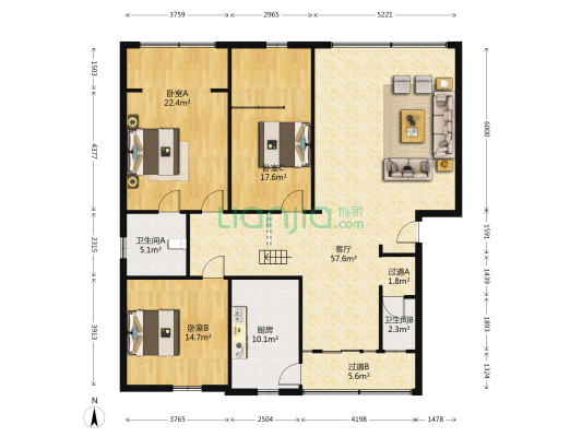 商务苑 3室1厅2卫 162平方