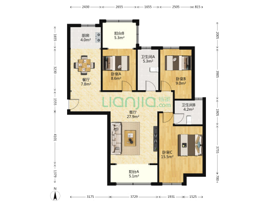银成公馆 3室2厅2卫 120平方