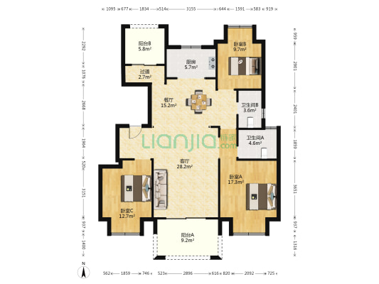 观棠府·祥园B区 3室2厅2卫 128平方
