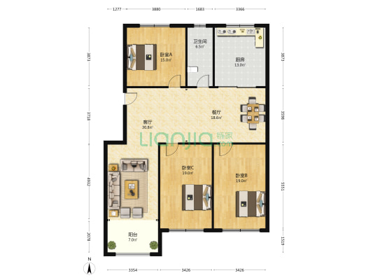宝石山庄 3室2厅1卫 158平方
