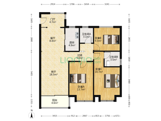 碧桂园钱塘府 3室2厅2卫 110平方