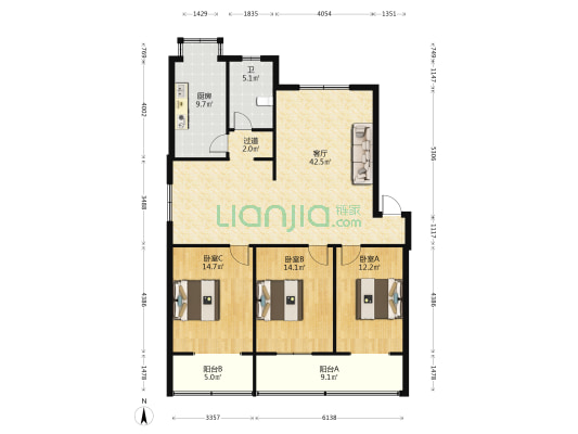 金水路14号院 3室1厅1卫 124平方