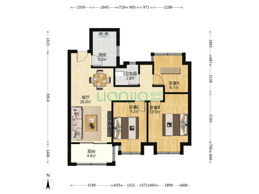 德信星宸 3室1厅1卫 89平方