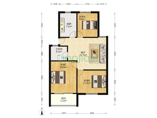 望湖花园中区 3室1厅1卫 88平方