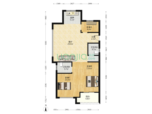 融悦天辰府 3室1厅2卫 104平方