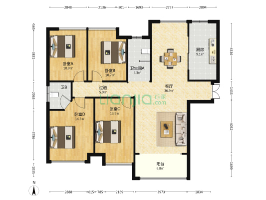 安泰幸福里北苑 4室1厅2卫 142平方