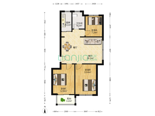 洛隆路242号 3室1厅1卫 89平方