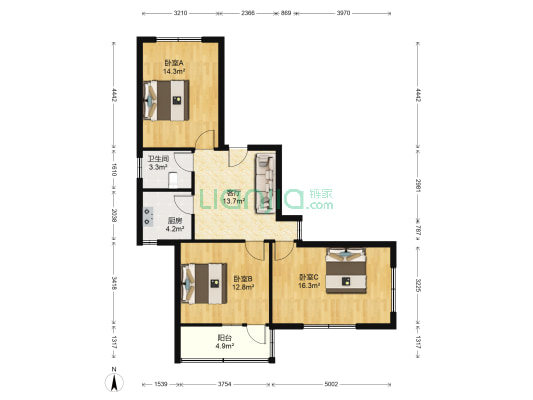 迈皋桥街18号 3室1厅1卫 88平方