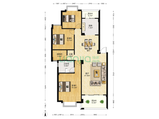 天华苑 3室1厅1卫 124平方