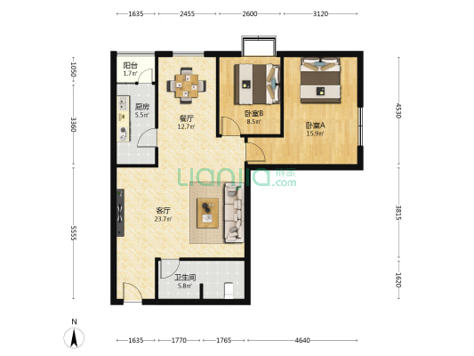 西荷花园 2室2厅1卫 98平方