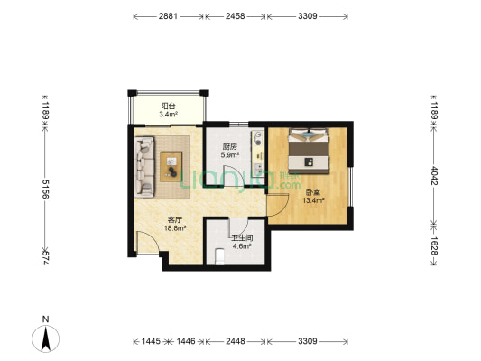 泰达时尚旺角 1室1厅1卫 69平方