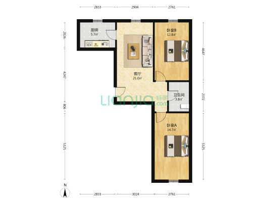 朝阳世纪城 2室1厅1卫 80平方