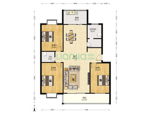 经贸大学家属院 3室1厅2卫 148平方