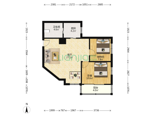龙苑大厦 1室1厅1卫 79平方