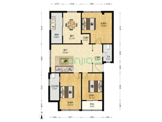 虹霞路 3室2厅2卫 130平方