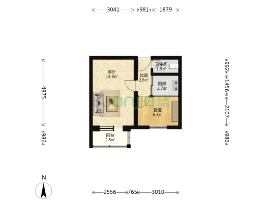 西岗街 1室1厅1卫 41平方
