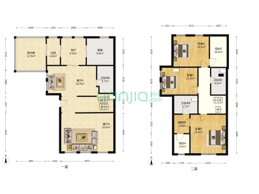 绿地21城A区 3室3厅3卫 185平方
