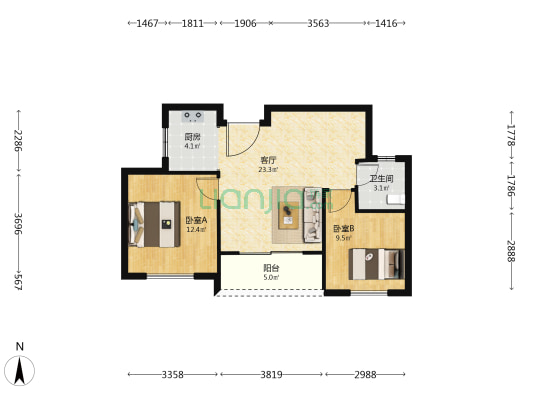 蛟凤锦园 2室1厅1卫 80平方