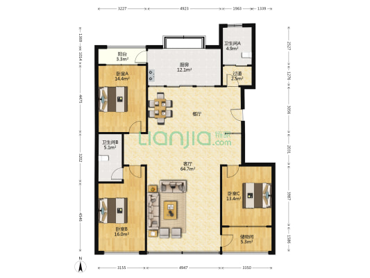 平安家苑 3室1厅2卫 199平方