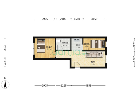 南坎小区 2室1厅1卫 61平方