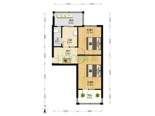 计生委宿舍 2室1厅1卫 59平方
