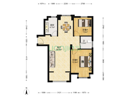 丽雅苑 2室1厅1卫 93平方