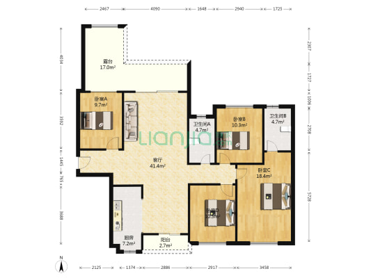 華潤 · 中央公园 4室1厅2卫 122平方