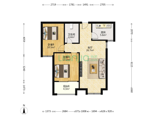 绿地新里梵尔赛公馆二期 2室1厅1卫 92平方